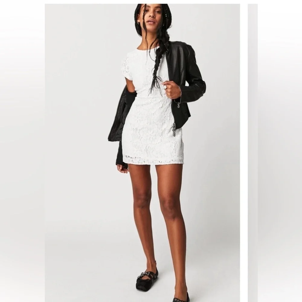 NWT Free People Hailee Puff Sleeve Lace Dress in Ivory